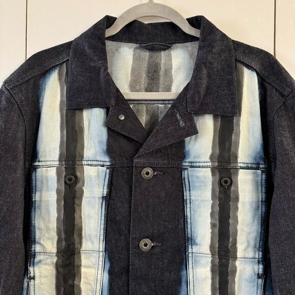 Issey Miyake Men Line Print Denim Jacket Striped Indigo Blue Casual Size 3 - Picture 3 of 8